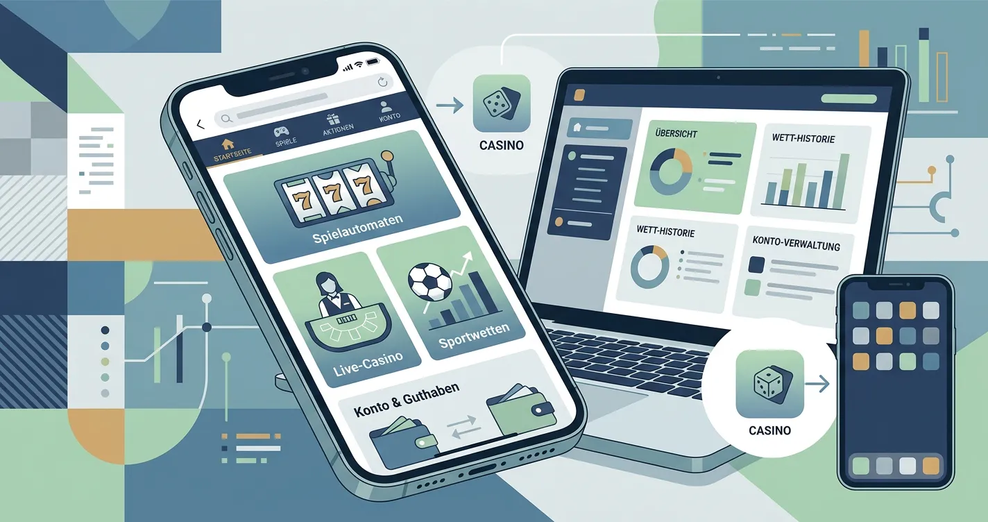 Illustration of a mobile device accessing a generic casino and sportsbook interface without real branding