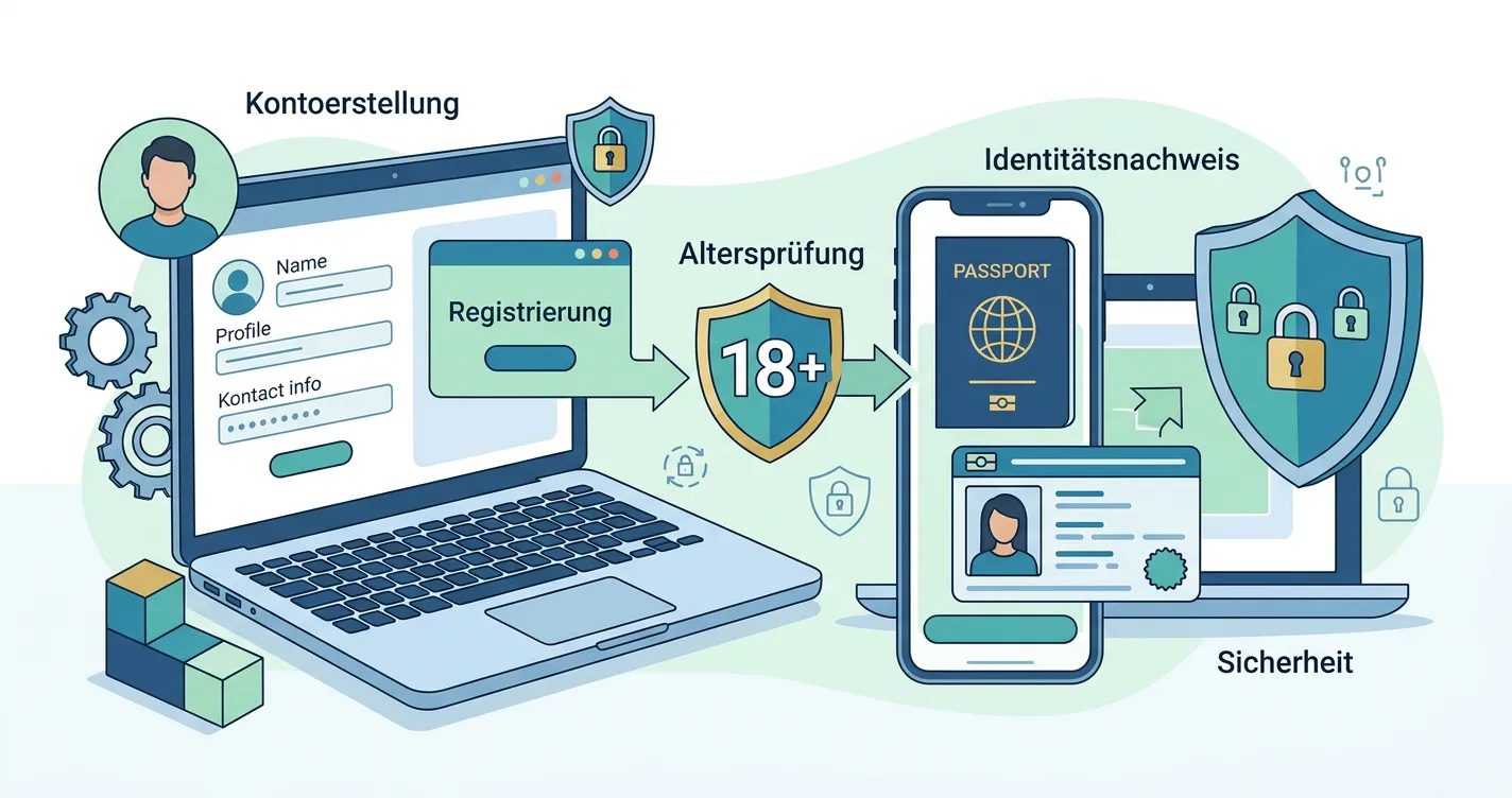 Illustration of account registration and identity verification steps without real casino branding