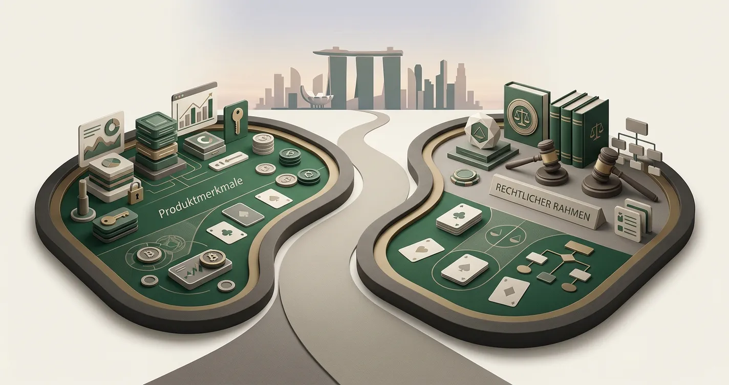 Illustration of casino, cryptocurrency and Singapore decision factors
